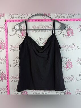 Sandwich tank top shirt top Lace-Trim Spaghetti Strap Camisole - Black